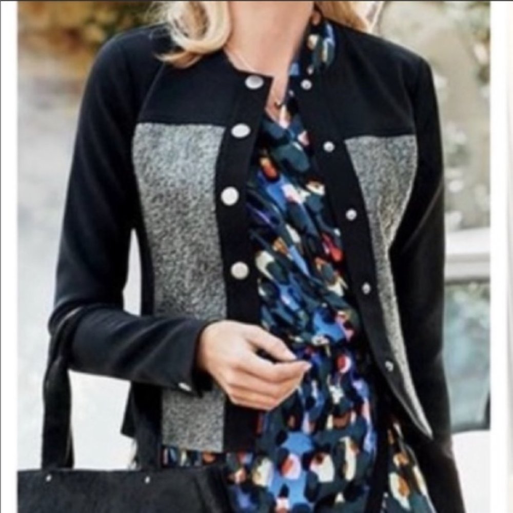 CAbi Style 3036 Cropped Panel Media Jacket Blazer Black/Green Size Small